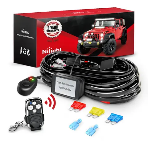 Nilight 12V 20A 14AWG Remote Wiring Harness for LED Light Bar - Wireless Control, Waterproof Automotive Relay, Blade Fuse, Mouse Style Switch, Adhesive Backed, 300W Circuit Safe, 300W Relay Load for Car SUV Flash Work/Driving Lights - 1 Lead Tool Upgrade
