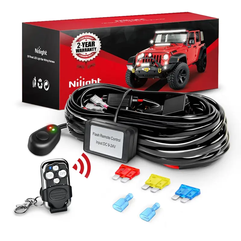 Nilight 12V 20A 14AWG Remote Wiring Harness for LED Light Bar - Wireless Control, Waterproof Automotive Relay, Blade Fuse, Mouse Style Switch, Adhesive Backed, 300W Circuit Safe, 300W Relay Load for Car SUV Flash Work/Driving Lights - 1 Lead Tool Upgrade