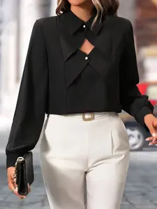 A women's black hollowed out design long sleeve shirt, suitable for commuting to work, shopping and outdoor activities, indoor and outdoor