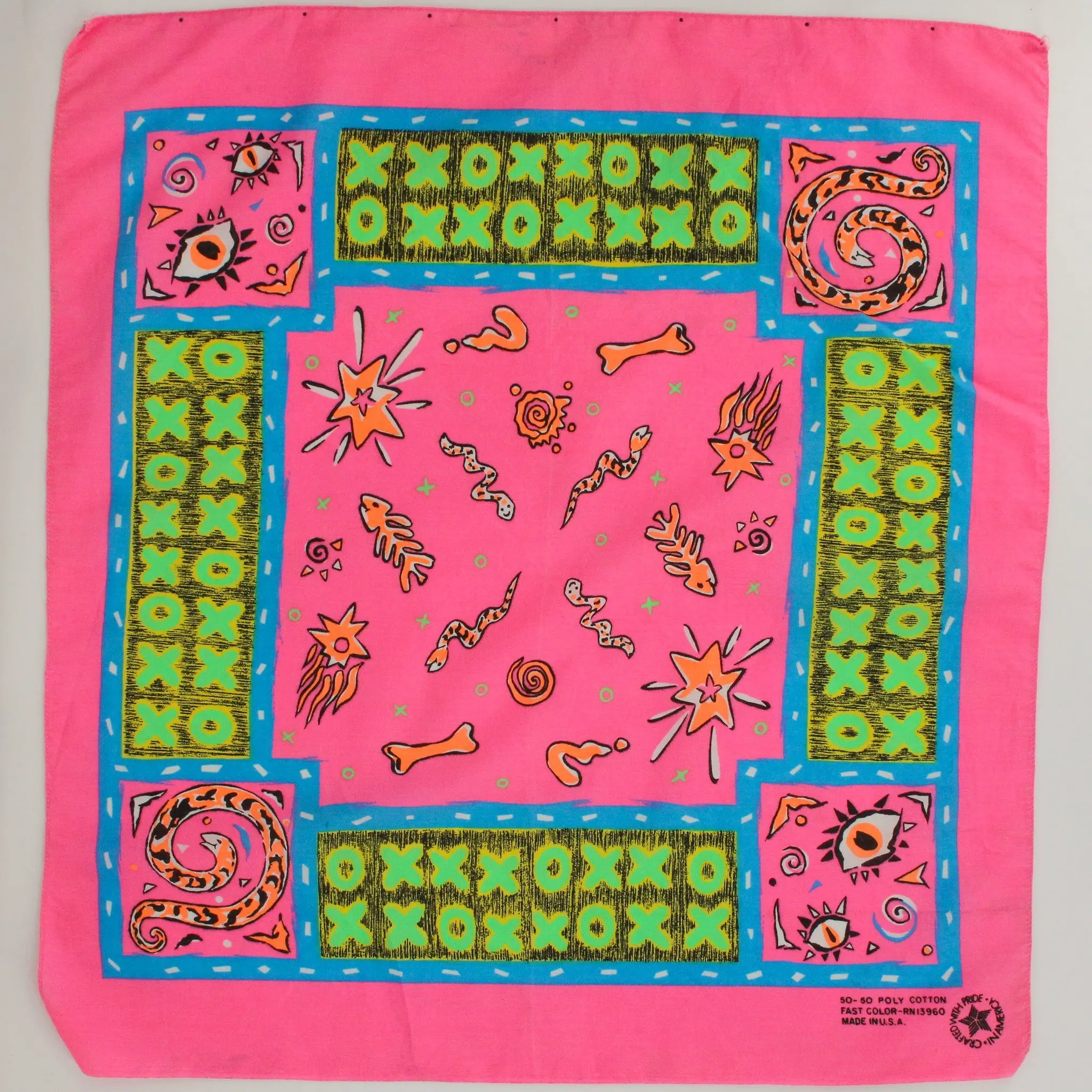 90s paris neon novelty bandana - xoxo, snakes & eyeballs print
