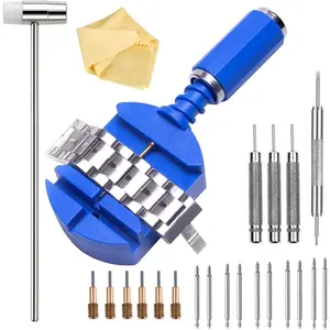 Watch Band Link  Kit with 6 count Replacement Pins and 3 count Pin Punches 1 count  Hammer 1 count Spring Bar Tool with 5 Pairs Strap Pins for Watch Strap Adjustment and Repair