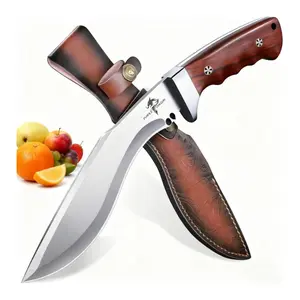 Purple Dragon Fruit & Outdoor Knife -Camping Tool with Leather Sheath, Wood Handle for Kitchen and Hiking