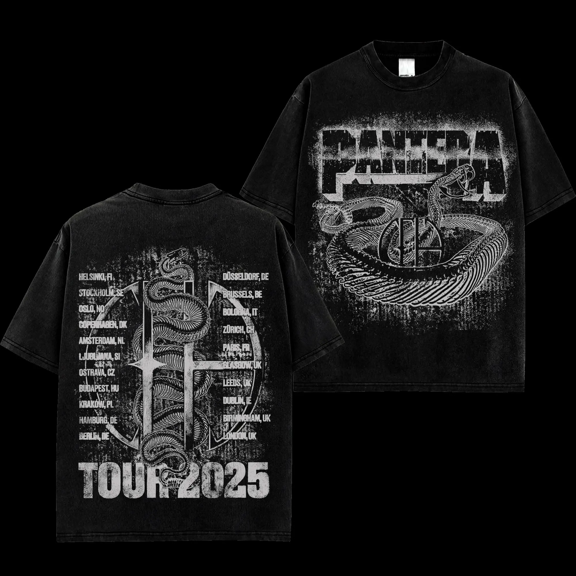 [$$$MANLIFE] Pantera 2025 European Tour 100% Cotton Rock Band Shirt – 90s Records-Inspired Heavy Cotton Tee, Aggressive Groove Metal Energy, Oversized Fit with Washed Texture, Pantera Merch Y2K Streetwear Essential & Heavy Merch Gift for True Rock Fans