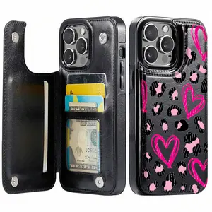 Cute leopard print wallet cardholder phone case, with credit card slots and a stylish magnetic coin pouch, perfect for women and girls. Compatible with iPhone 17/16/15/14/13/12. A gift for friends and family.