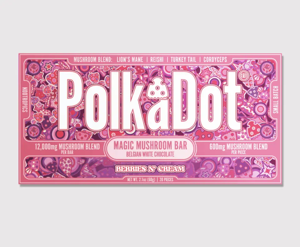 Polkadot Belgian Chocolate, Berries & Cream, 20 Count, Premium Plant-Based Chocolate, 100% Organic, High-Quality Ingredients, Made in USA, All Natural, Healthy Chocolate, Plant-based Snack, 20 Piece Chocolate Bar