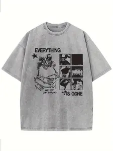 Everything Disappeared Men's Oversized Heavy Solid Color Drop Shoulder Retro Streetwear Basic T-Shirt Loose Hip-Hop Unisex Top Acid Wash T-Shirt, Easter, Music Festival, Mother's Day Gifts