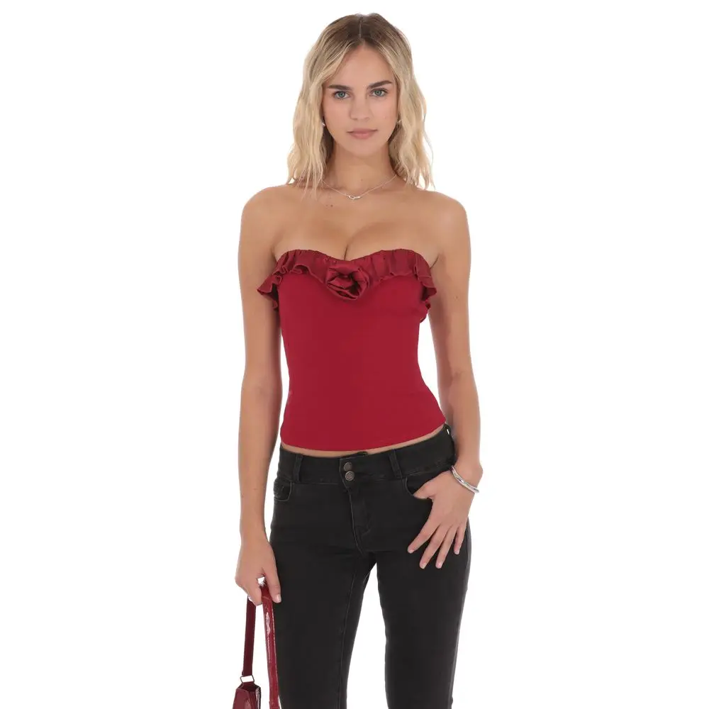 Satin Rosette Top in Red