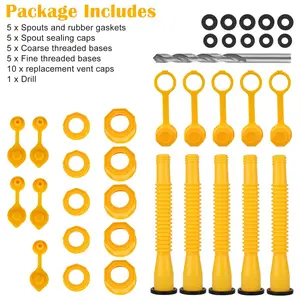 5Set Gas Can Spout Replacement With Hex Nut Plug 8mm Drill Bit Leak-Proof Design