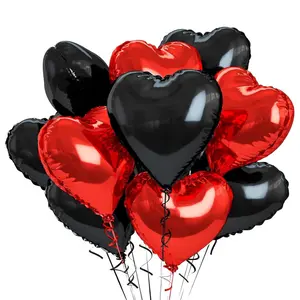 12 Pcs Black And Red Heart Foil Balloons, 18 Inch Mylar Balloons For Love Valentines Birthday Wedding Party Decoration