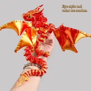 3D Printed Articulated Holographic Dragon Figurine, Flexible Flying Dragon Decor, Gothic 3D Printed Dragon Fidget Toy, Articulated Dragon Statue for Home Decor, Desk Decor, Gift for Dragon Lovers Colorful Gradient
