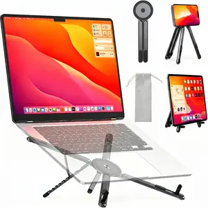 Portable desktop laptop computer stand, three-in-one adjustable aluminum magnetic folding mobile phone stand, 8-level height adjustable laptop computer stand, 8-level height adjustable laptop computer riser