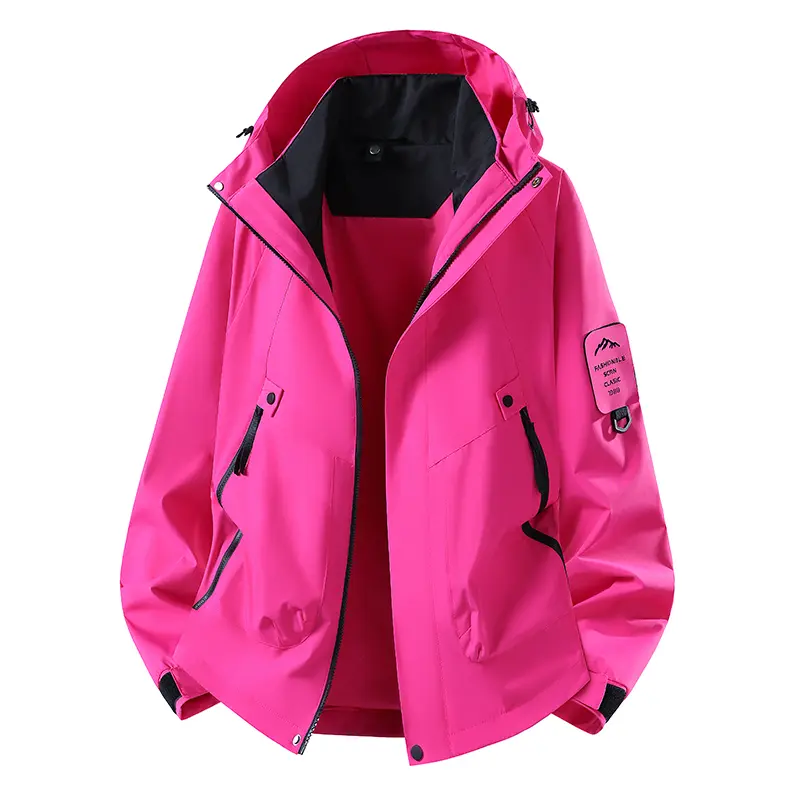 Women's Solid-Color Hooded Neck Long Sleeve Coats - Windproof, Waterproof, Lightweight, Comfortable Female Wear Hardshell Outdoor Jacket for Hiking, Daily Commuting, Casual, Tops