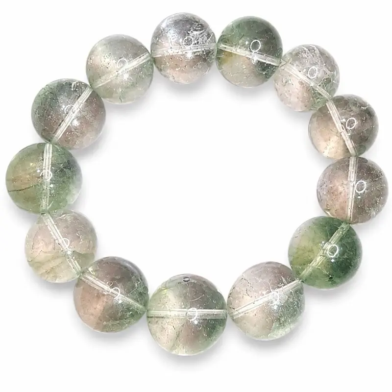 Classic Elegant Female Natural Green Phantom Quartz Bracelet with Silver Accents and Zircon Details