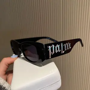 Retro Rectangle Black Sunglasses | Bold Gothic Letter Temple Shades | Y2K Fashion UV400 Eyewear for Women & Men