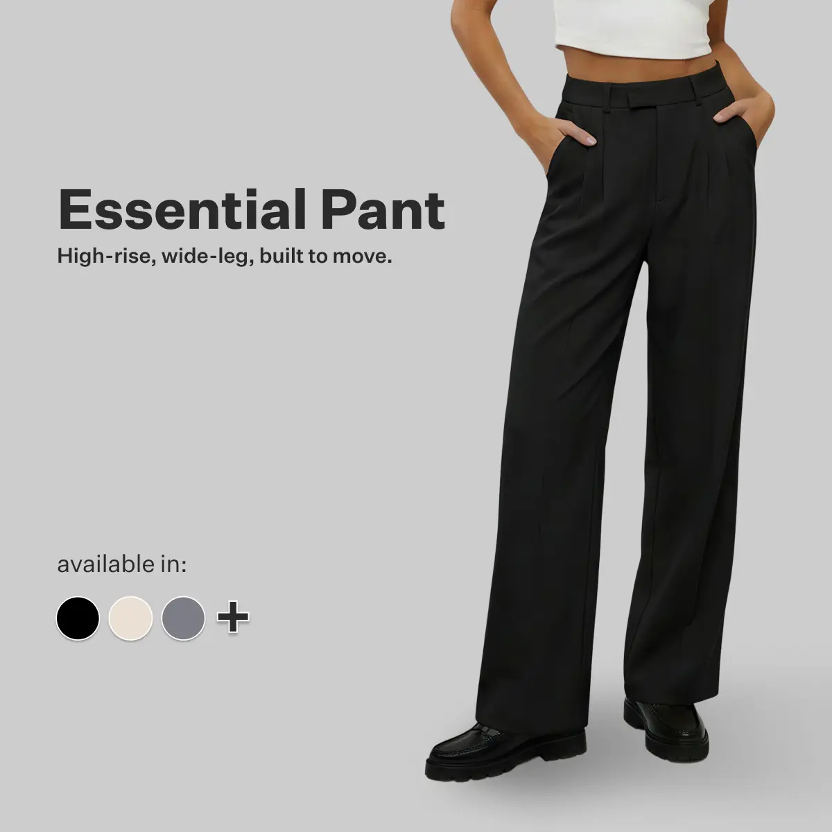 CUTS CLOTHING Women's Essential High Waisted Wide Leg Pleated Trousers in Stretch Knit Crepe - Wrinkle Resistant Workwear with Pockets and Belt Loops, Blazer, Spandex, Blouse, Fitted, Basic, Casual