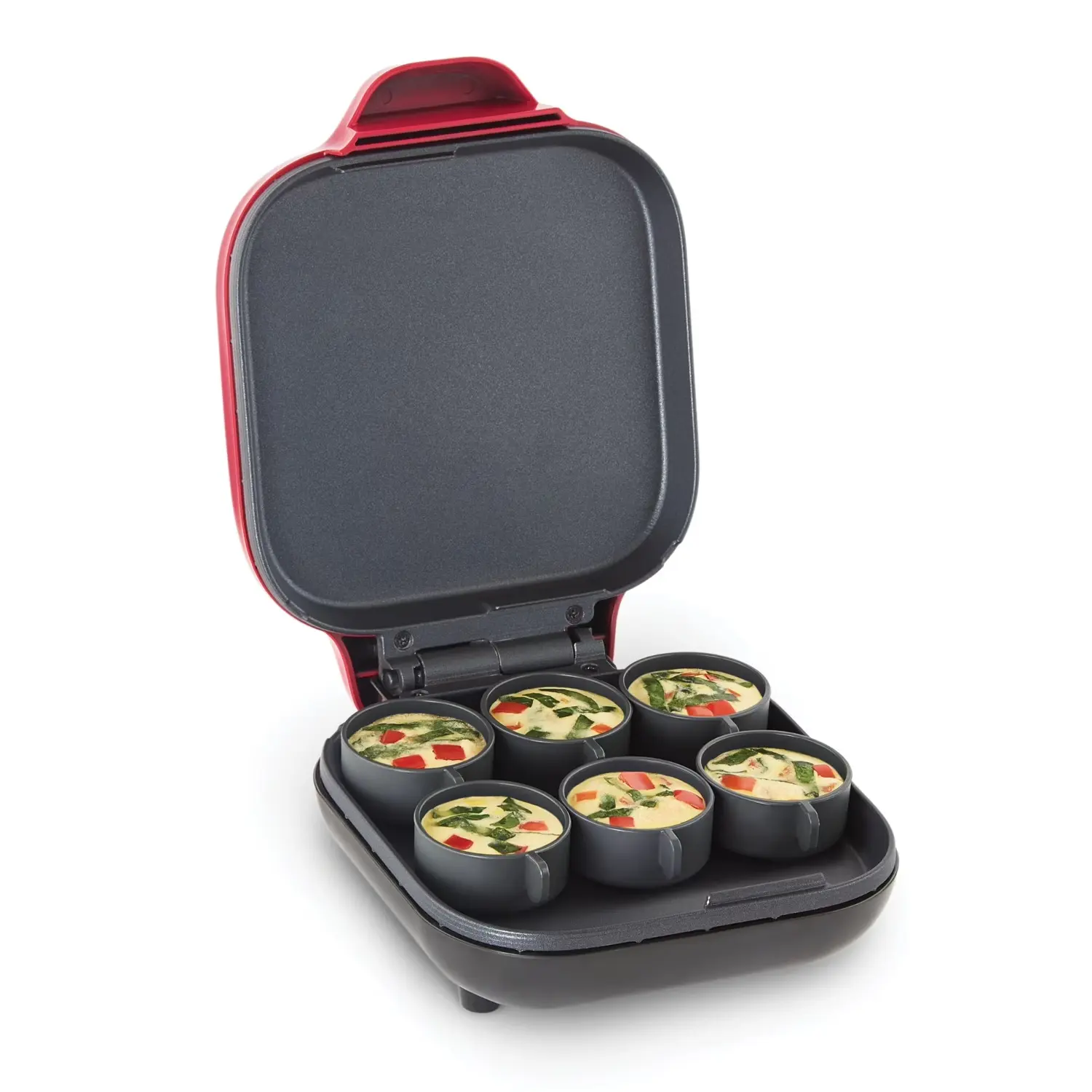Egg Bite Maker with Silicone Molds for Breakfast Sandwiches,  Makes 6 Egg Bites, Red