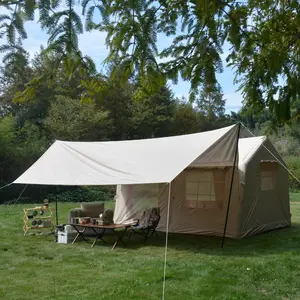 9.8 x13ft with canopy, Inflatable Camping Tents with Hand Pump, Air Glamping Tents, Easy Setup Waterproof and Windproof Blow up Tent Beige