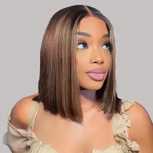 【NEW】Nadula Mocha Brown Highlight 7x5 Silky Straight Bob Glueless Lace Wig Pre-Cut Lace Pre-Plucked Pre-Bleached Beginner Friendly Human hair TikTokShopStockUp