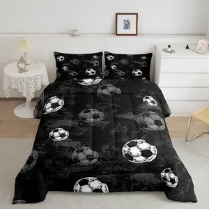 Soccer Comforter,Football Bedding Sets for Boys Teens,Sport Themed Bedding, Ball Gaming Duvet Insert,Black Gray Grunge Lightweight Soft Bed Set Bedroom