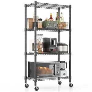 Home Storage Rolling Storage Rack with Height Adjustable Garage Wire Shelves Heavy Duty Shelving Unit for Industrial and residential Use Utility Rack with Wheels New Year Gift Christmas Gift, Kitchen Organizers, Black, Christmas Gift New Year Gift