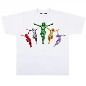 Shiny Metallic Jesus Print T-Shirt Faith Belief Casual Streetwear Religious Top