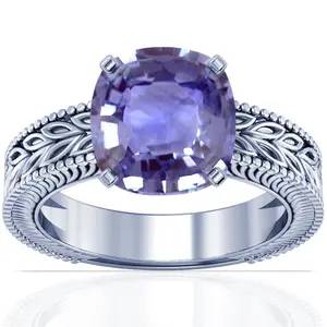 Blue Sapphire CushionProng Set Solitaire Ring - (14k White Gold)- R63790REBS