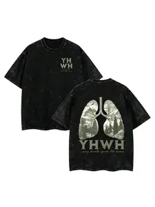 Men's Christian Washed Short-Sleeve Cotton T-Shirt - Soft Round Neck Menswear Top, Classic Casual Jesus Graphic Oversized Streetwear Gym Pump Cover, Gifts for Him, Chinese New Year Christian Clothing