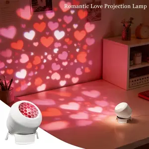 LED Rotating Heart Projector Lamp, Dynamic Rotation, 360° Adjustable, USB Powered, Ideal for Bedroom, Living Room, Party, Wedding Decor