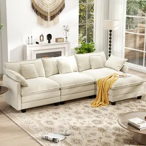 IHanHerry 111.5" L-Shaped Modern Sofa，Modular Sectional Cloud Couch with 1 Ottoman, Comfy Chenille Deep Seat Sofa Bed with 6 Pillows for Living Room, Bedroom and Apartment, 4-Seater