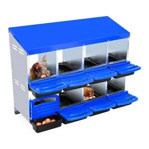 8-Compartment Chicken Nesting Box with Lid Cover, Roll-Away Design for Easy Egg Collection, Durable & Protective - Perfect for Laying Hens, Blue