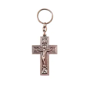 Orthodox Cross Keychain - Vintage Copper Christian Crucifix Pendant for Men and Women, Religious Key Accessory