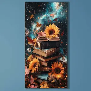 5D DIY full drill round diamond painting - diamond art painting kit, book sunflower mosaic, canvas - DIY decorative painting, home wall decoration, perfect for Halloween and Christmas, Independence Day, birthday and anniversary gifts.