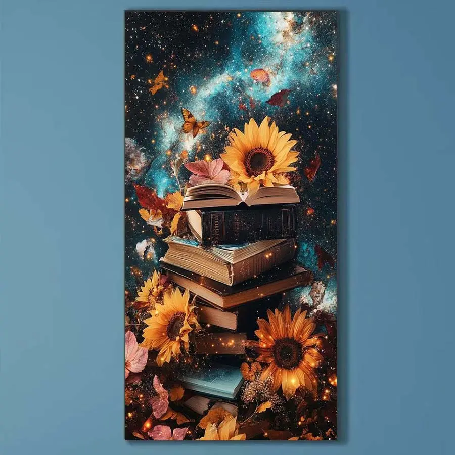 5D DIY full drill round diamond painting, diamond art painting kit, book sunflower mosaic, canvas, Diamond pattern design, DIY decorative painting, home wall decoration, perfect for Halloween, Christmas, birthday gifts