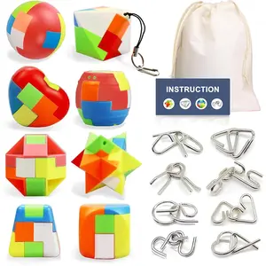 16 Pack Brain Teasers Puzzles for Kids & Adults, Brain Teasers Metal IQ Toys Puzzle Mind Game 3D Coil Cast Wire Unlock Interlock Magic Ball Puzzles for Teenagers