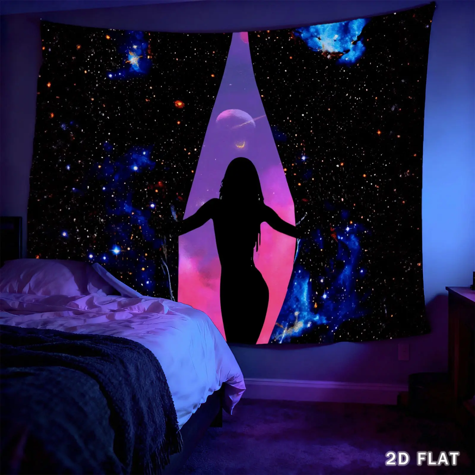 2D Flat, 1pc UV Cosmic Tapestry Wall Hanging - Horizontal Banner with Planets & Nebula, UV Printed Fabric Suitable for Decor,, Dorm Room, Christmas, New Year Decoration, Space-Themed Room Decorations, 2D Flat