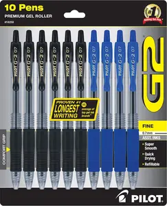 G2 Premium Refillable & Retractable Rolling Ball Gel Pens, 0.7mm Fine Point, 6 Black and 4 Blue Pens (Pack of 1, 10 Count Total)