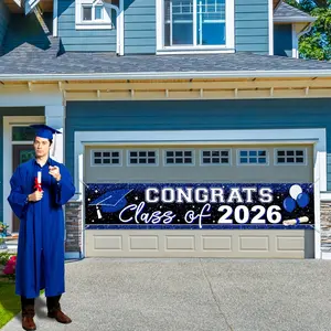 2D Flat Graduation Banner, Blue Congratulations 2026 Class Yard Sign, University High School Grad Party Supplies, Indoor Outdoor Decor