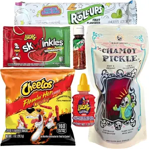 Chamoy Pickle Kit, Hot Cheetos, Popular Mexican Candy, Lucas Gusano, Salsagheti, Mini Tajin, Fruit Roll-Up, Pepinillo De Chamoy 6 Pc