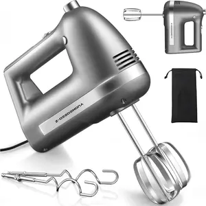 Electric Hand Mixer, Powerful Handheld Electric Mixer with 304 Beaters, Dough Hook. Handheld Mixer with Turbo For Baking, Cakes, Eggs, Cream Food (Grey)