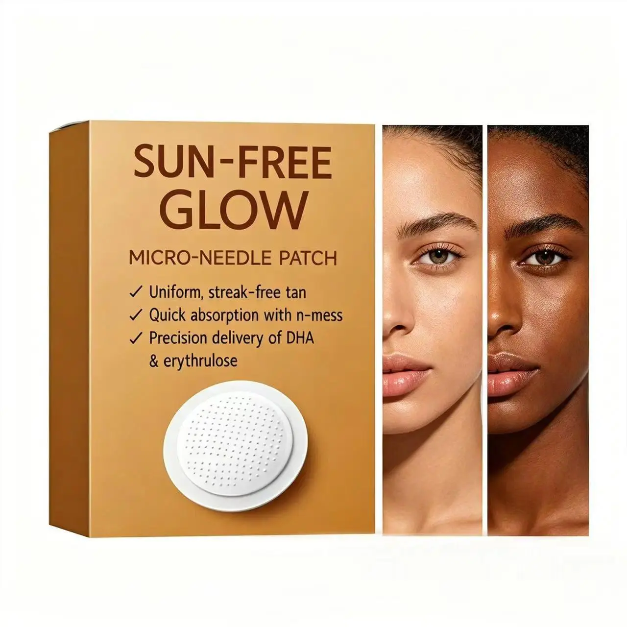 Sunless tanning microneedle patches, pack of 10, Sun free clow, seamless tanning, tanning aid, sun-free tanning patches