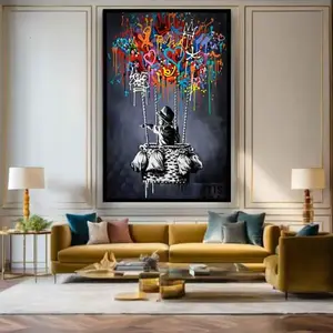 Banksy balloon grafitti art, Banksy kid hot air balloons canvas, Banksy grafitti street art, Grafitti canvas, Grafitti painting, Pop art
