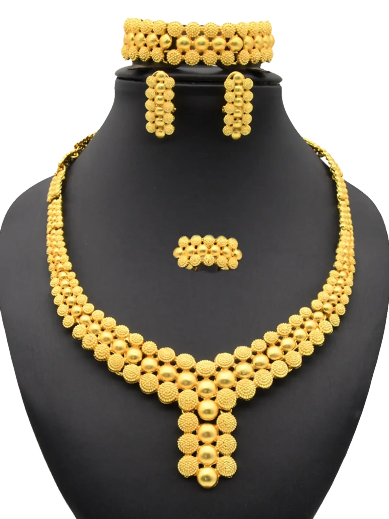 Jewelry Set for Women, 4-Piece Dubai Arabic Style Necklace Bracelet Ring Earrings, Elegant Daily Party Gift Wedding Accessories, Bridal Wedding Jewelry