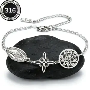 Women'S 316 Stainless Steel Triple Protection Bracelet - Featuring a Witch Knot, Pentagram, And Square Charm, Finished with Plating, Perfect for Halloween, Christmas Gifts, And Suitable for Everyday Wear And Parties