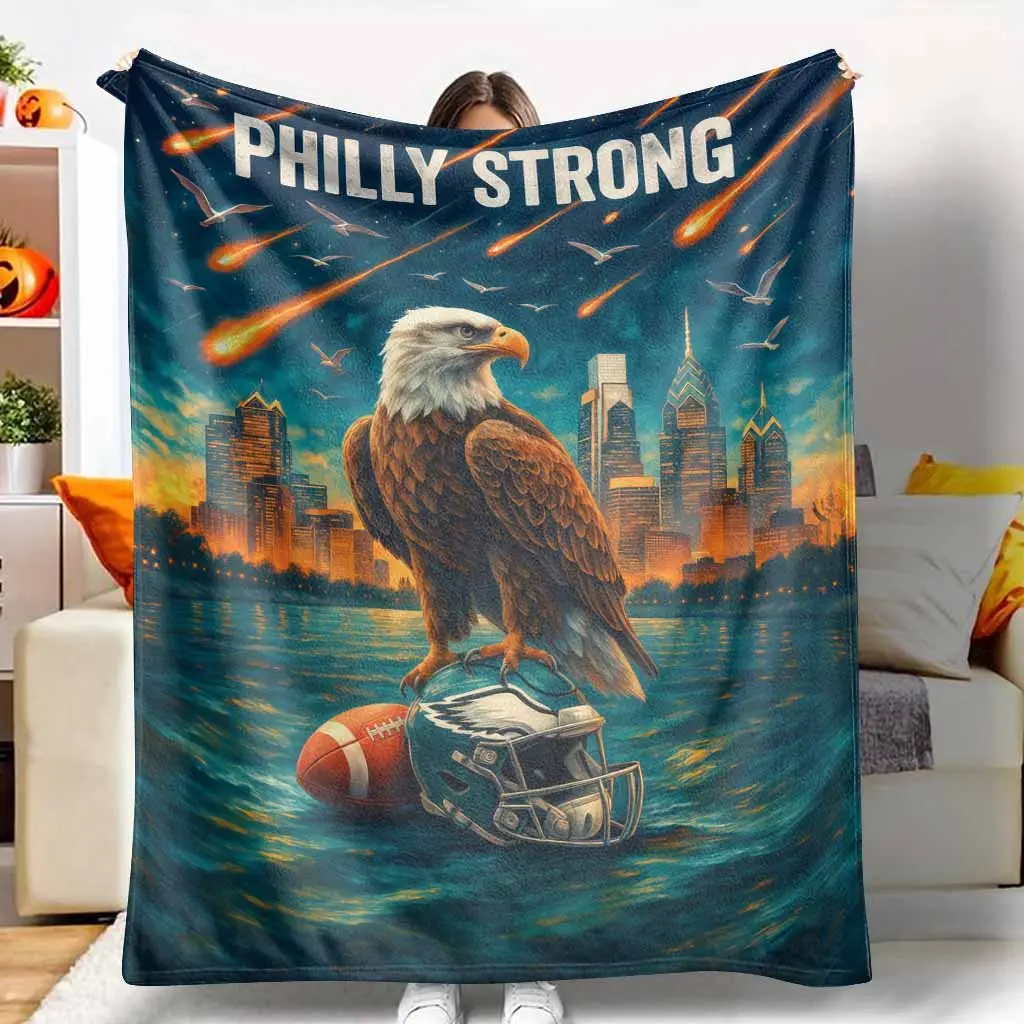 Philly Strong Flannel Blanket - Eagles Football Helmet Print, Ultra-Soft, Warm, Lightweight, Durable, Football Theme, Sports Logo, Team-Themed, Perfect for Game Day, Living Room, Home Decor, Sports Fans Gift, Football Theme Blankets, Sports Logo Blankets
