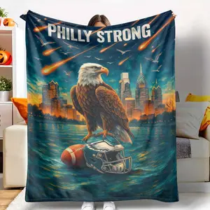 Philly Strong Flannel Blanket, Eagles Football Helmet Print, UltraSoft, Warm, Lightweight, Durable, Perfect for Game Day, Living Room, Bed Room, Sofa, Travel, Camping, Sports Fans Gift, City Supporters Present, Home Decor.
