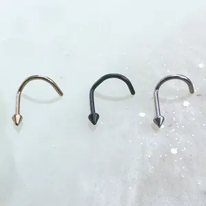 Titanium Dainty Spike Nose Ring Stud. 20G or 18G. Gold, Black, or Silver.