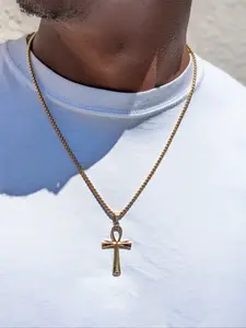 Ancient Egyptian Charm Pendant Necklace, Stainless Steel Square Design, Couple Matching, Daily Wear and Gift, Casual Style, Charm necklaces