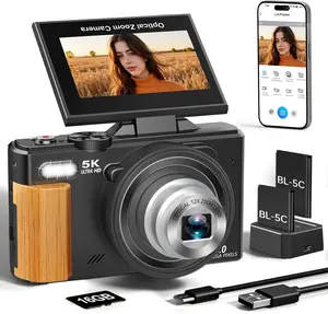 WIKICO 5K Digital Camera, 80MP Digital Camera for Photography with 3" 180° Flip Screen,12X Optical Zoom, Flash, Autofocus Vlogging Camera for YouTube with 2 Batteries & 16GB TF Card