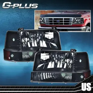 Fit For 92-96 Ford F150/250/350 Bronco Headlights w/ Corner Signal Bumper Lamps