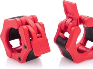 2" Olympic Barbell Clamps - Solid ABS Locking Barbell Collars with Quick Release - for Professional Training Strong Lifts and Olympic Training - Set of 2 Red